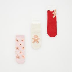 Reserved - 3 pár karácsonyi zokni domború díszítéssel - Piros